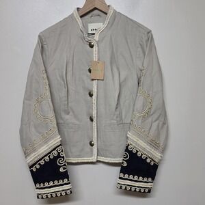 Boden Womens Greenwich Military Embroidered Gray Marching Band Jacket Sz 12 NWT